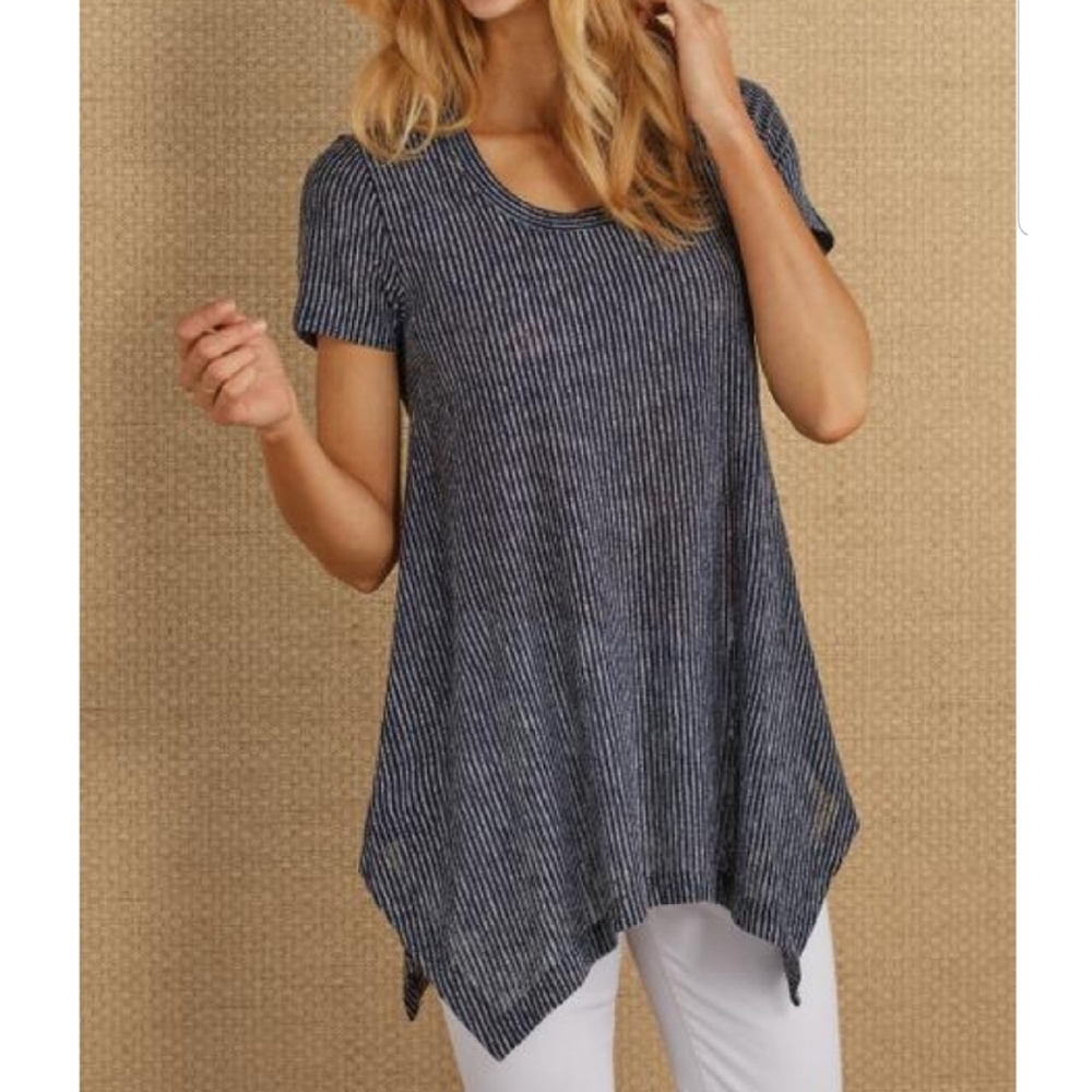 SOFT SURROUNDINGS Dione Navy Vertical Stripe Top